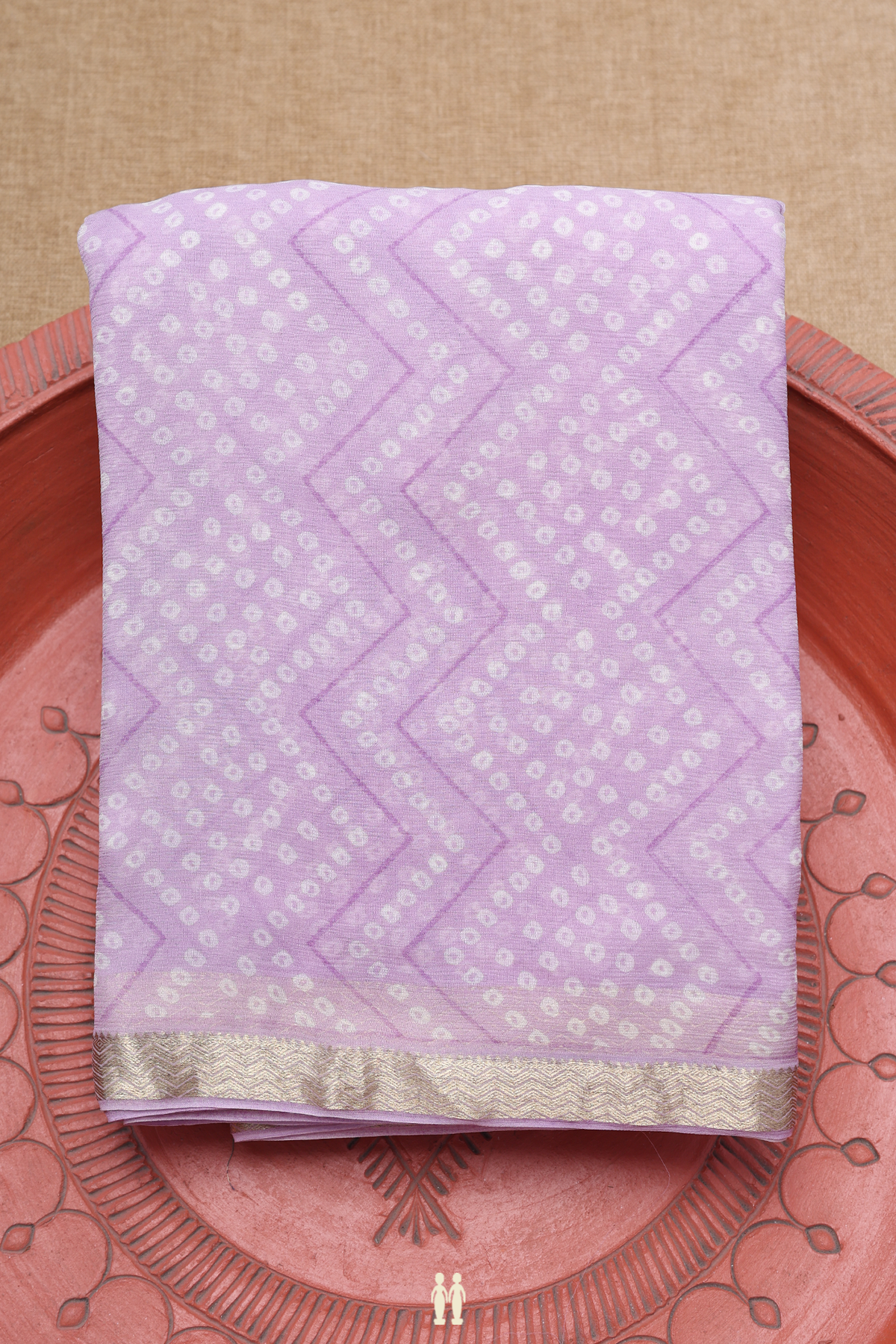 Chevron Printed Design Dusty Purple Chiffon Saree