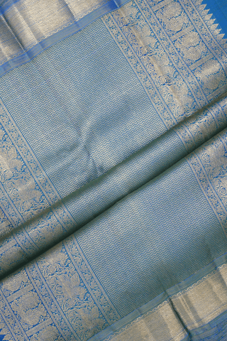 Chevron Threadwork Design Cobalt Blue Kanchipuram Silk Saree