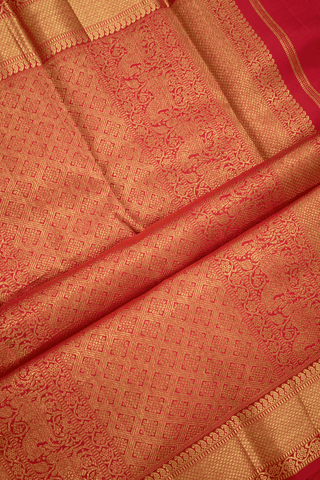 Chevron Zari Design Crimson Red Kanchipuram Silk Saree