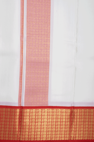 Chilli Red And White Silk Dhoti With Shirt Material Set