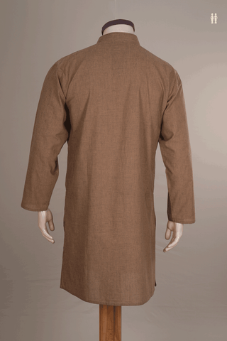 Chinese Collar Plain Brown Cotton Long Kurta