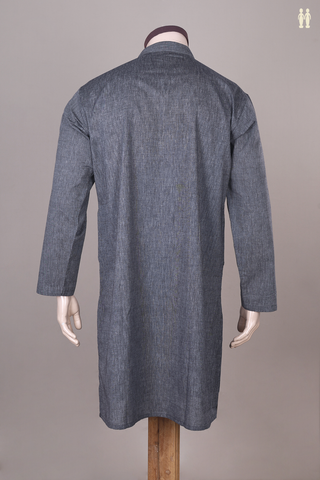 Chinese Collar Plain Dark Grey Cotton Long Kurta