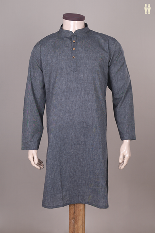 Chinese Collar Plain Dark Grey Cotton Long Kurta