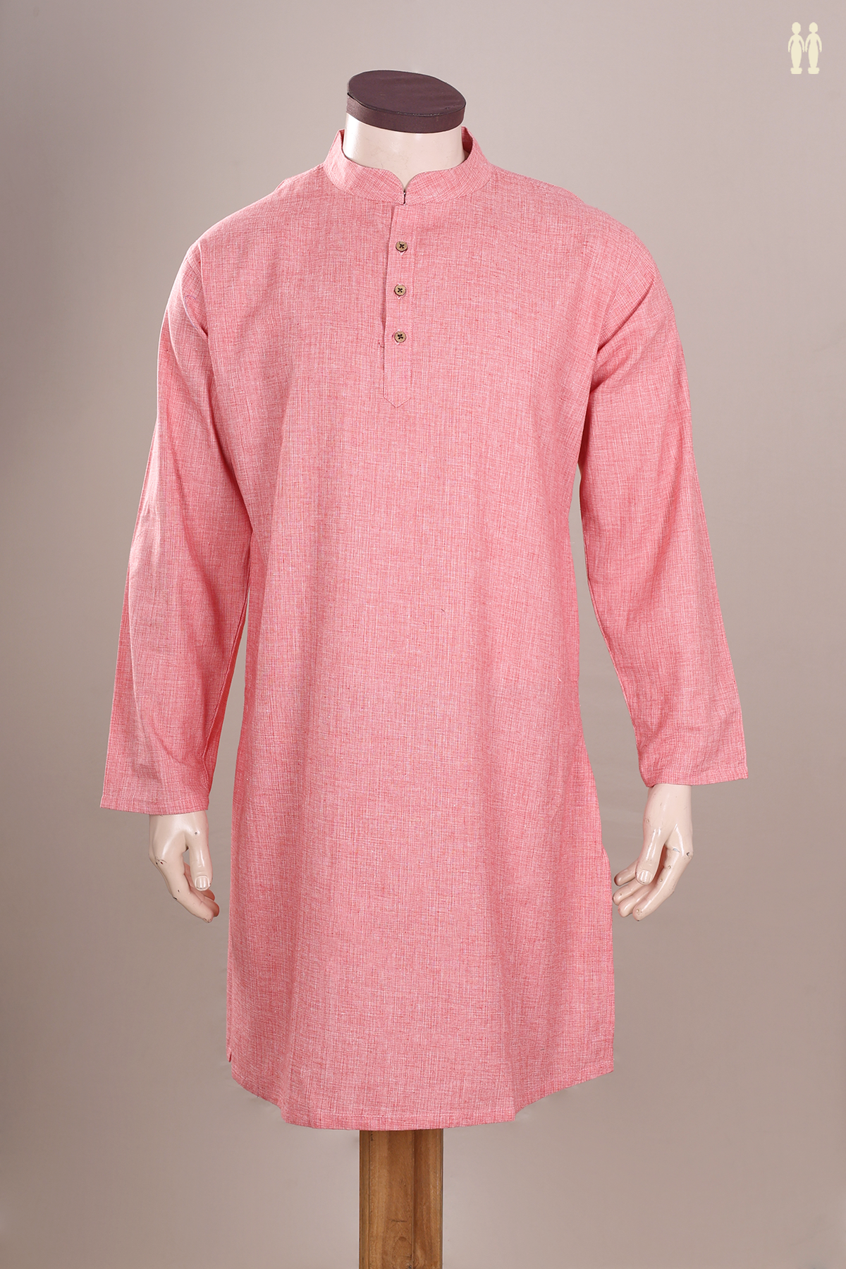 Chinese Collar Plain Pink Cotton Long Kurta