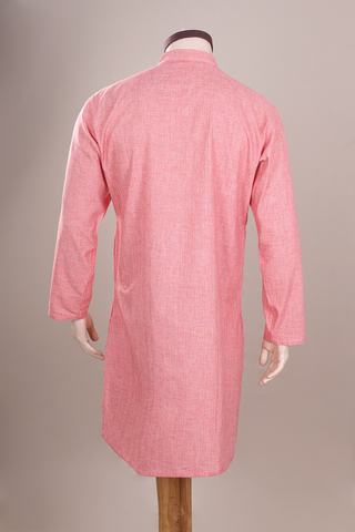 Chinese Collar Plain Pink Cotton Long Kurta