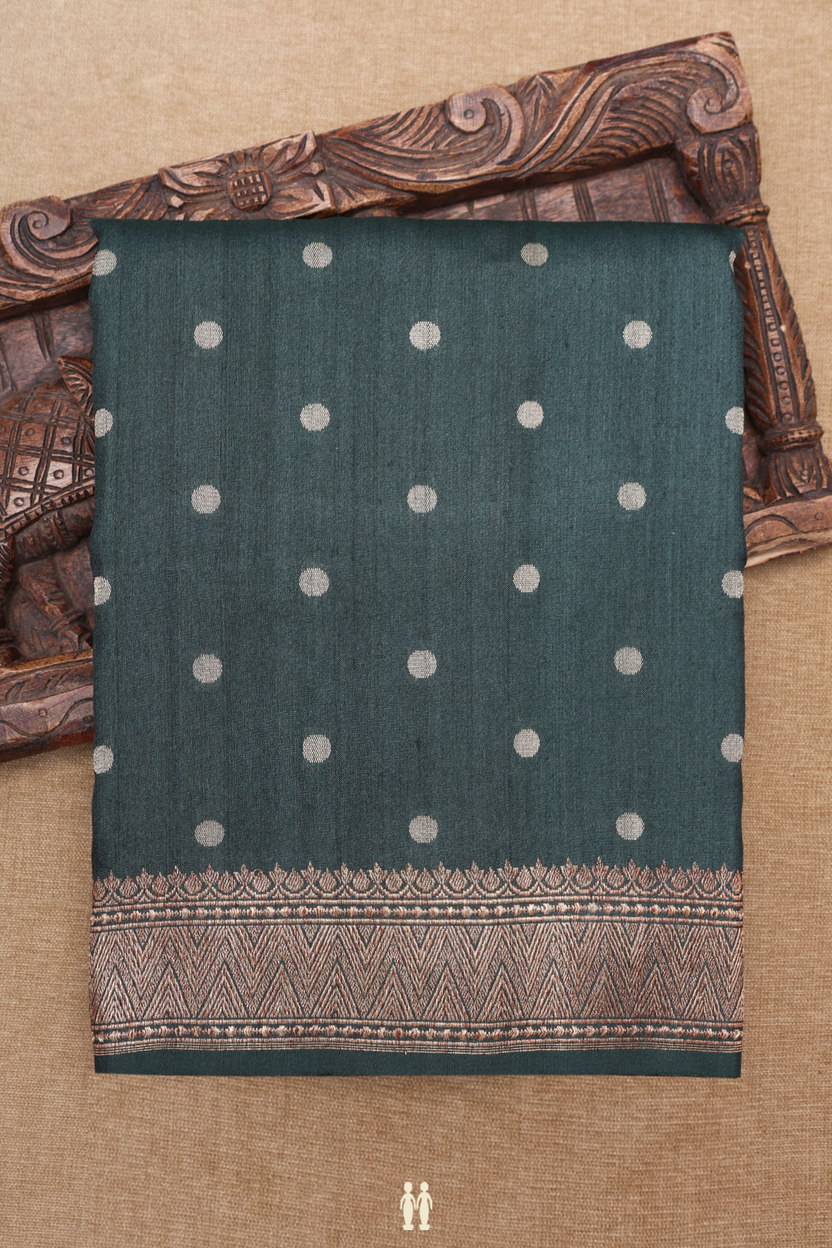 Circle Buttas Greyish Green Tussar Banarasi Silk Saree