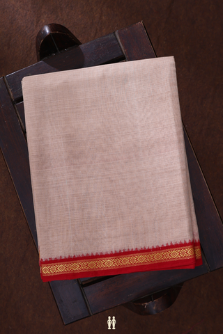 Contrast Border Coffee Cream Cotton Dhoti With Angavastram Set