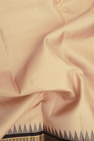 Contrast Border Plain Coffee Cream Kanchipuram Silk Saree