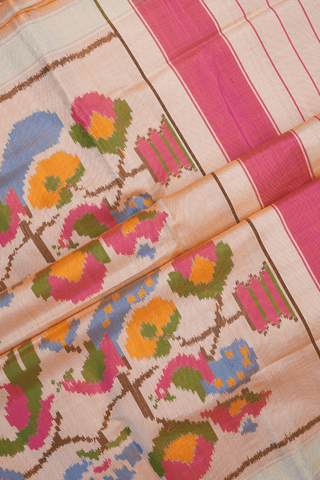 Contrast Border Plain Coral Pink Patola Silk Saree