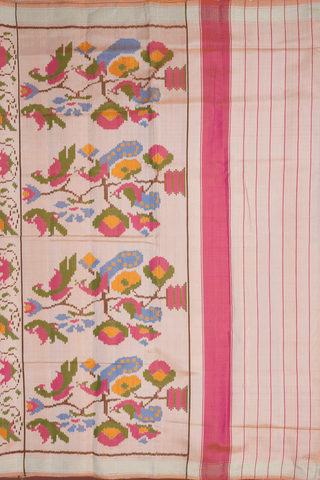 Contrast Border Plain Coral Pink Patola Silk Saree