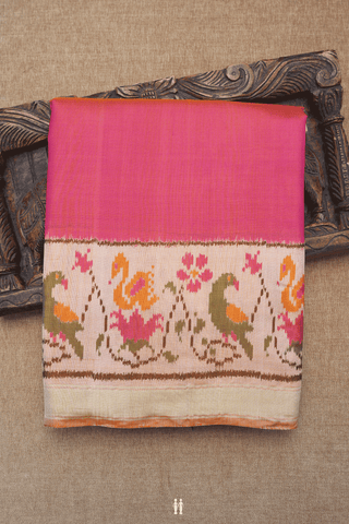 Contrast Border Plain Coral Pink Patola Silk Saree