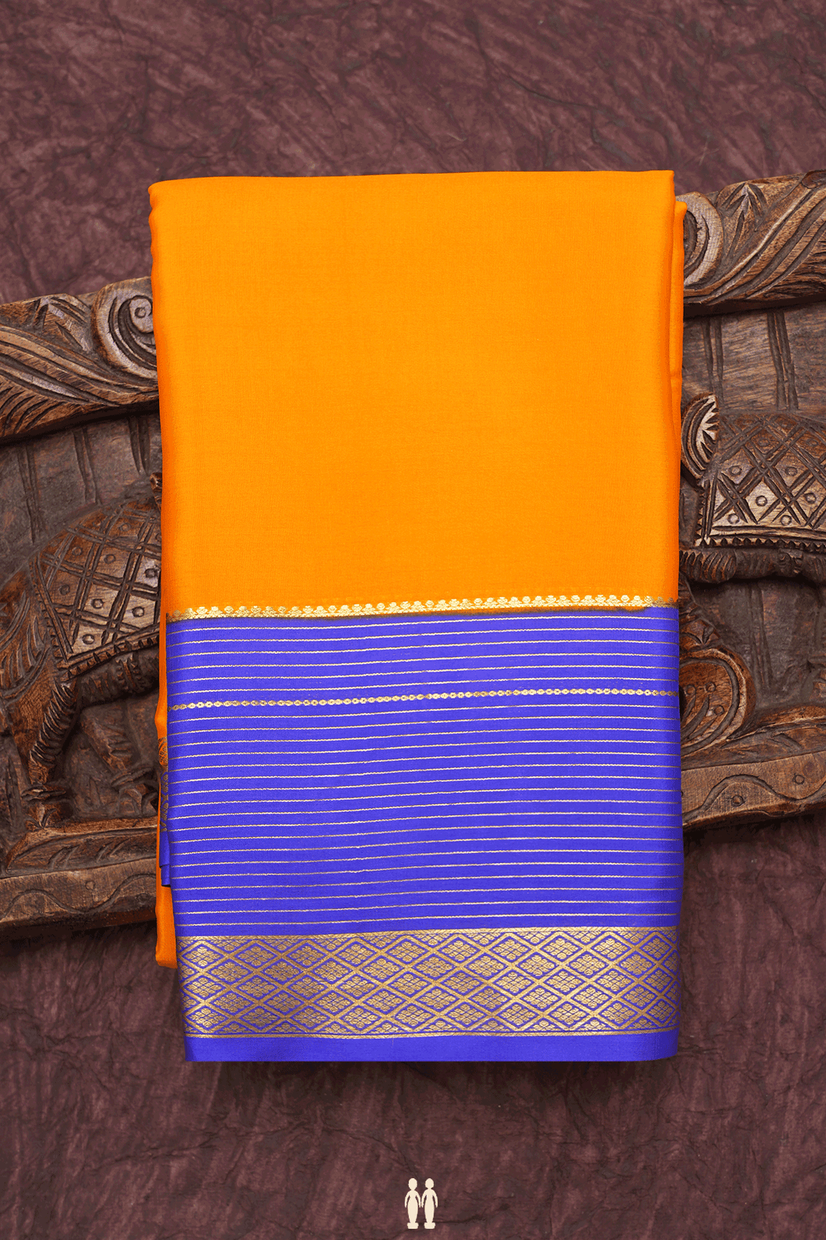 Contrast Border Plain Royal Orange Mysore Silk Saree