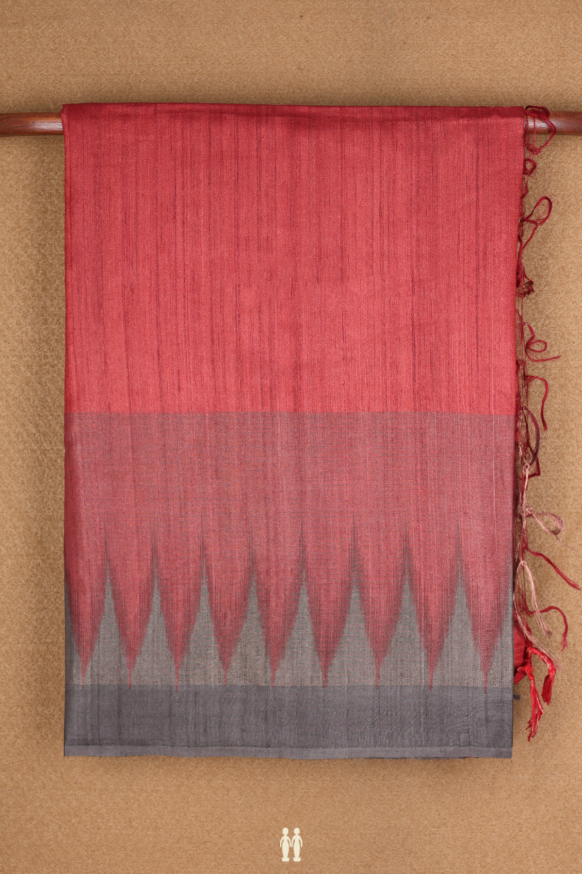 Contrast Border Plain Rust Red Tussar Silk Saree