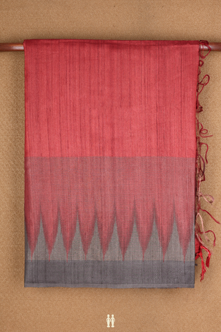 Contrast Border Plain Rust Red Tussar Silk Saree