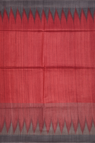 Contrast Border Plain Rust Red Tussar Silk Saree