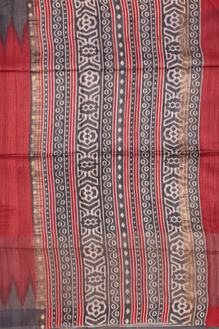 Contrast Border Plain Rust Red Tussar Silk Saree