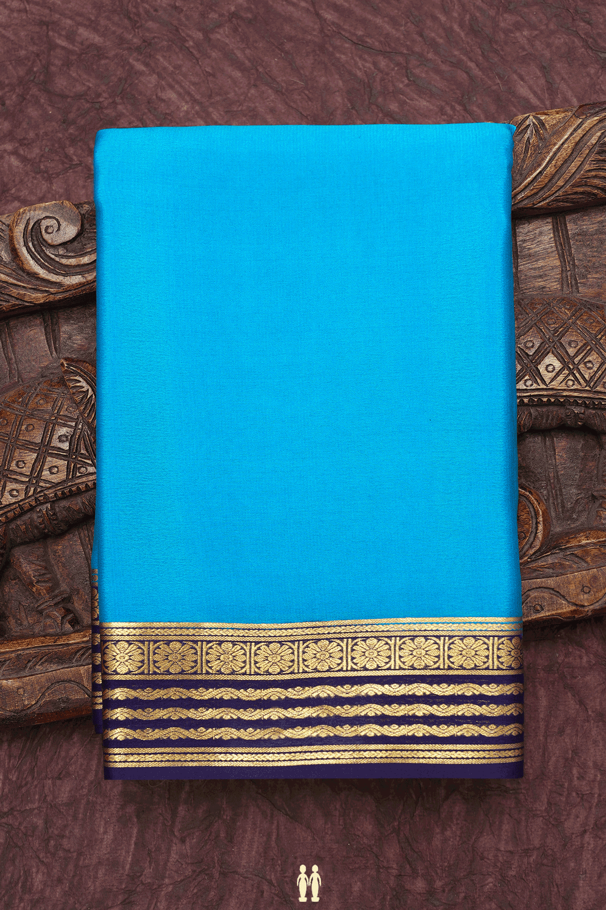 Contrast Zari Border Plain Azure Blue Mysore Silk Saree