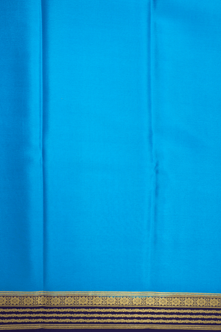 Contrast Zari Border Plain Azure Blue Mysore Silk Saree