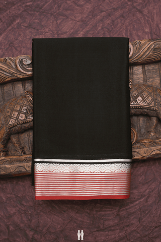 Contrast Zari Border Plain Black Mysore Silk Saree