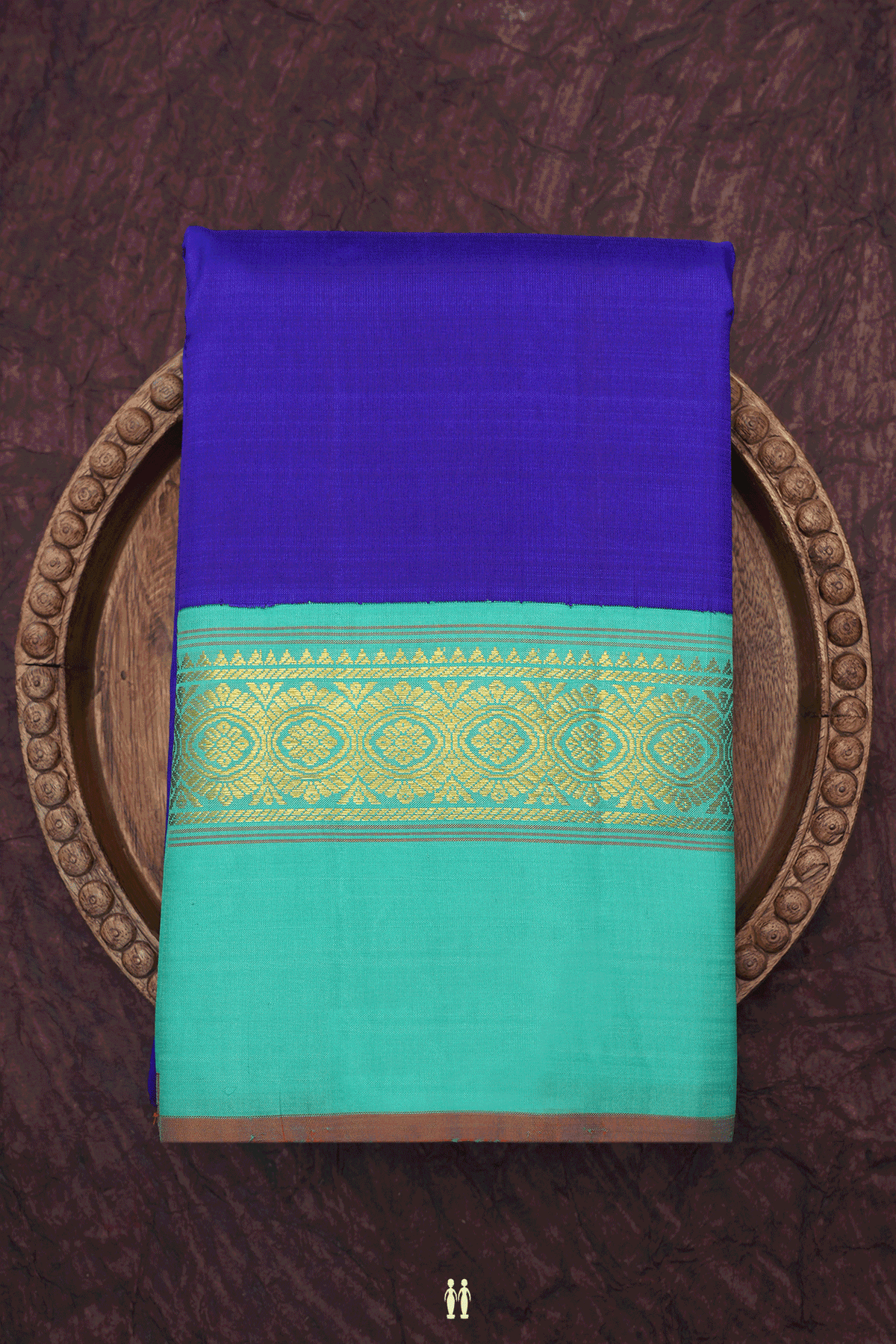 Contrast Zari Border Plain Indigo Blue Kanchipuram Silk Saree