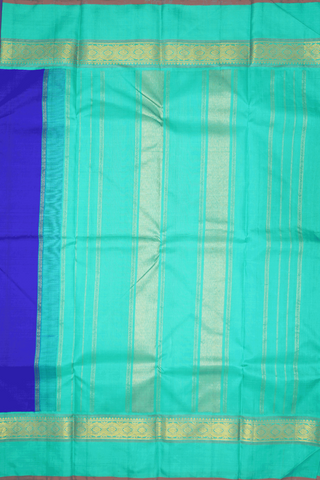 Contrast Zari Border Plain Indigo Blue Kanchipuram Silk Saree