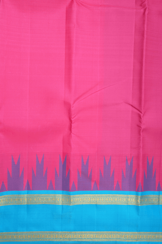 Contrast Zari Border Plain Rose Pink Kanchipuram Silk Saree