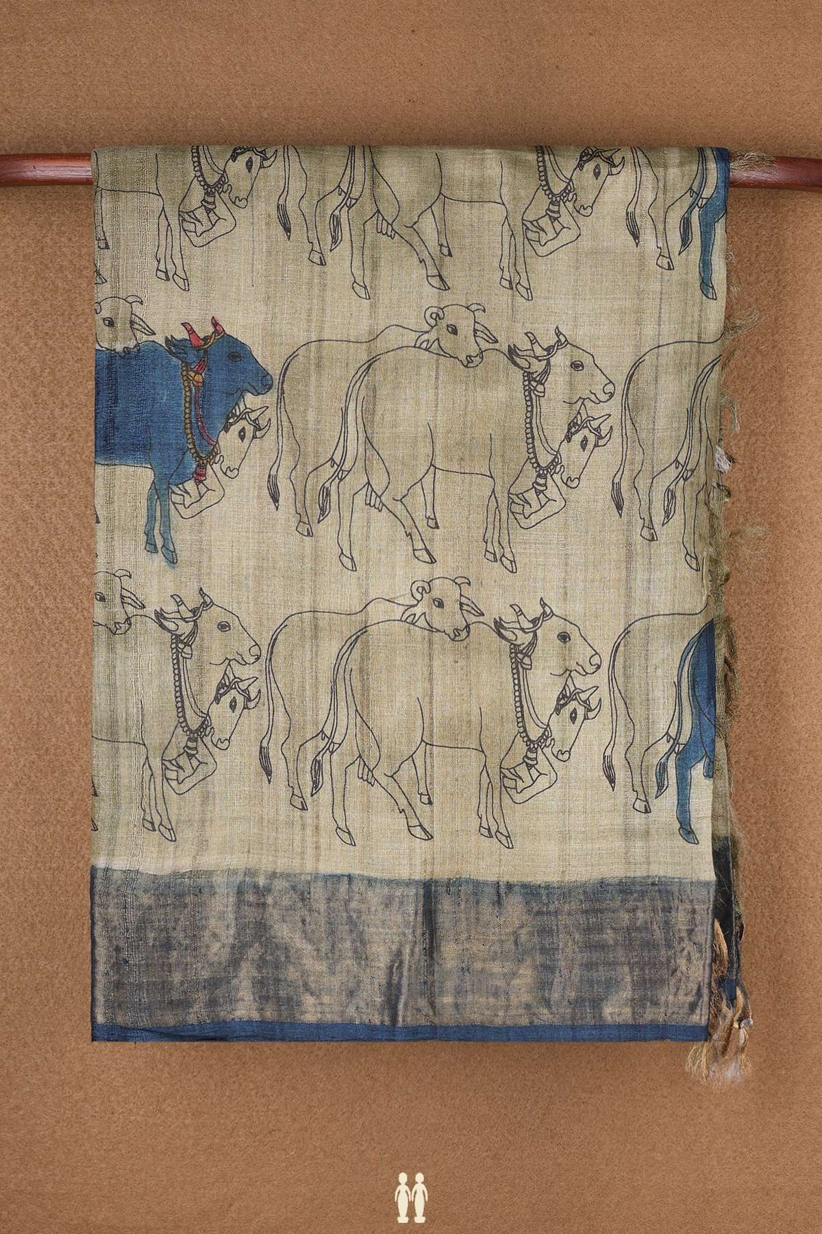 Cow Printed Design Green Tussar Silk Saree