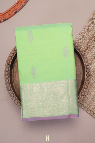 Kanchipuram Silk Saree In Mint Green With Zari Motifs