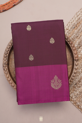 Kanchipuram Silk Saree In Plum Brown With Zari Buttas