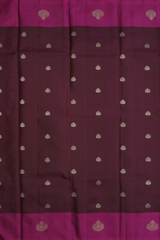 Kanchipuram Silk Saree In Plum Brown With Zari Buttas