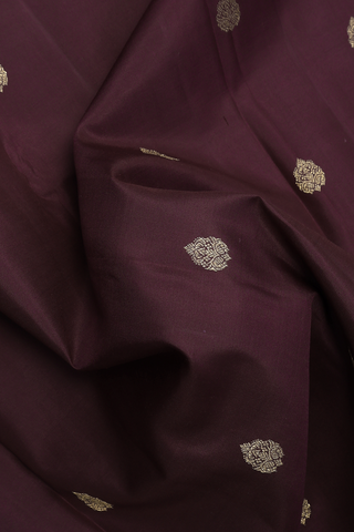 Kanchipuram Silk Saree In Plum Brown With Zari Buttas