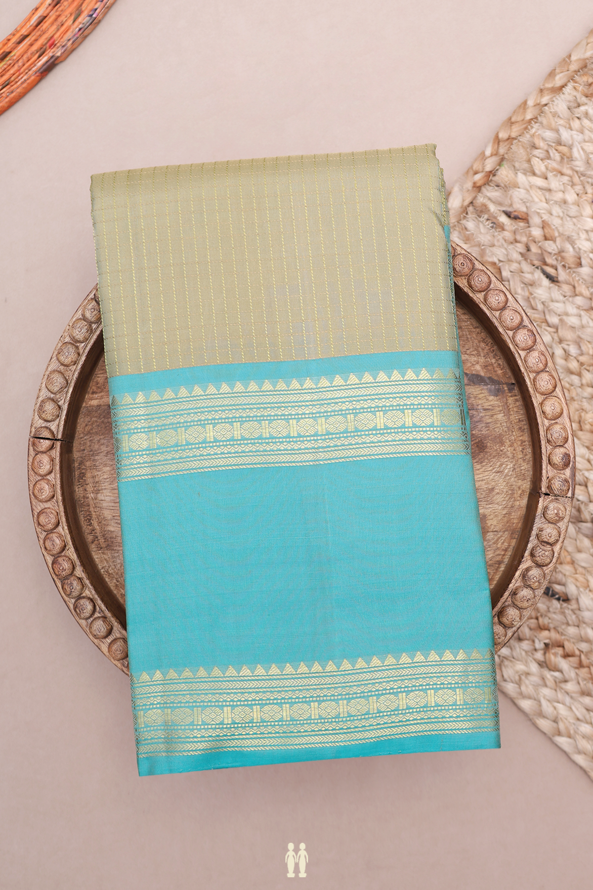 Kanchipuram Silk Saree In Khaki Color With Checked Design