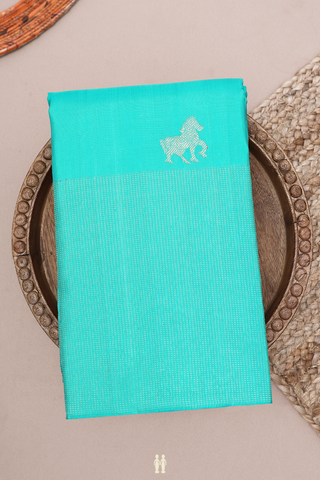 Horse Zari Motifs Sea Blue Kanchipuram Silk Saree