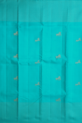 Horse Zari Motifs Sea Blue Kanchipuram Silk Saree