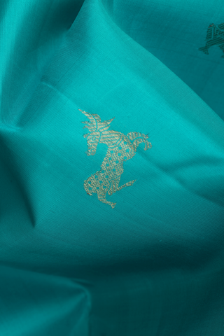 Horse Zari Motifs Sea Blue Kanchipuram Silk Saree