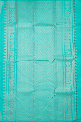 Kanchipuram Silk Saree In Sea Blue With Temple Border