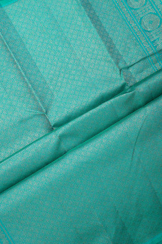 Kanchipuram Silk Saree In Sea Blue With Temple Border