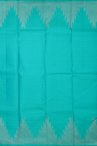 Kanchipuram Silk Saree In Sea Blue With Temple Border