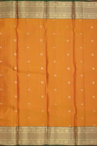 Kanchipuram Silk Saree In Ochre Orange With Zari Buttis