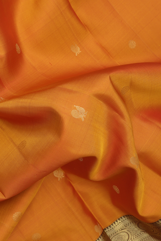 Kanchipuram Silk Saree In Ochre Orange With Zari Buttis