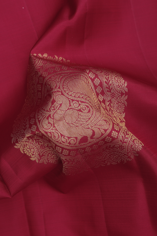 Kanchipuram Silk Saree In Ruby Red With Mandala Zari Design