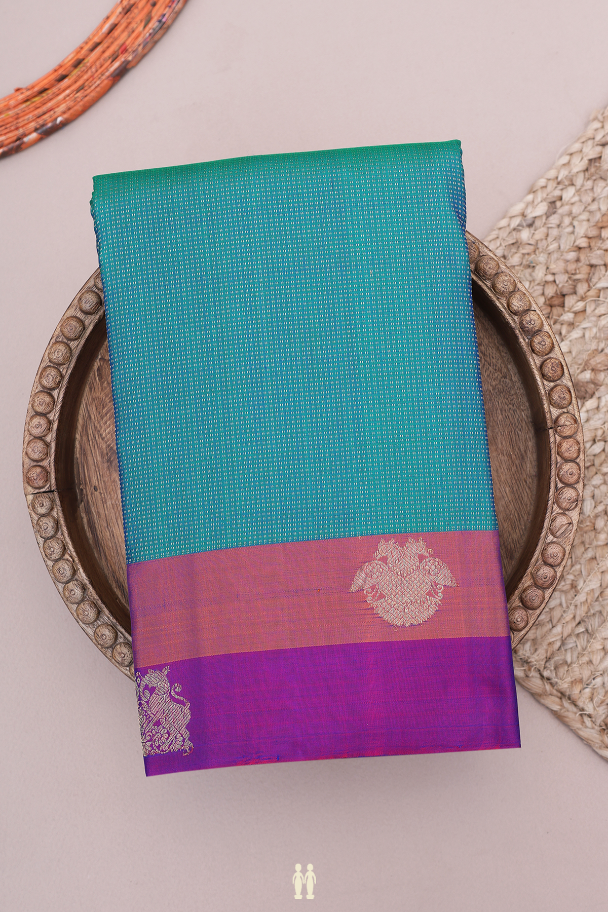 Kanchipuram Silk Saree In Teal Blue With Stripes Design