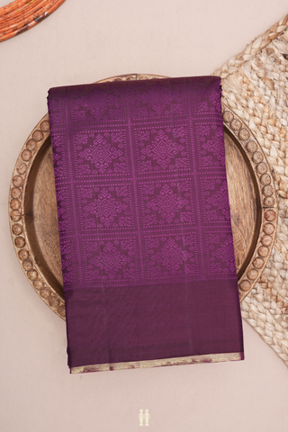 Kanchipuram Silk Saree In Deep Purple With Jacquard Pattern