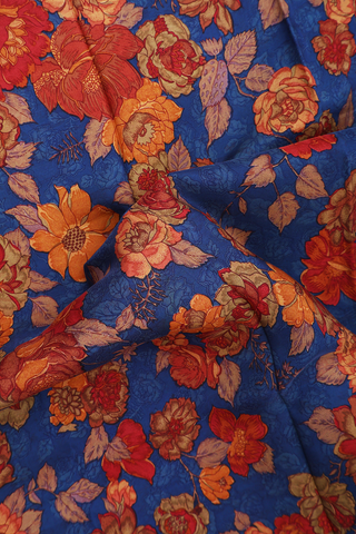 Allover Floral Printed Design Berry Blue Crepe Saree