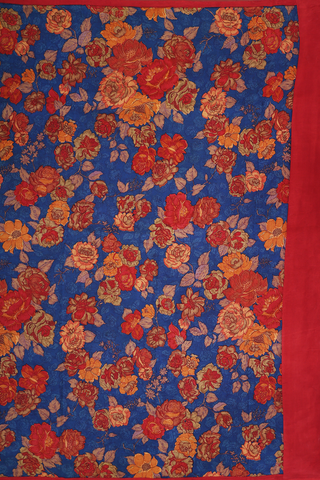 Allover Floral Printed Design Berry Blue Crepe Saree