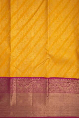 Diagonal Design Yellow Kanchipuram Silk Saree