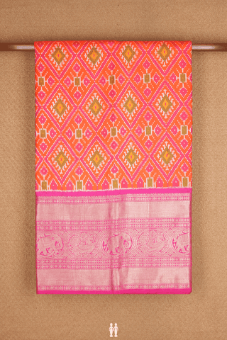 Diamond Design Bright Orange Pochampally Silk Saree