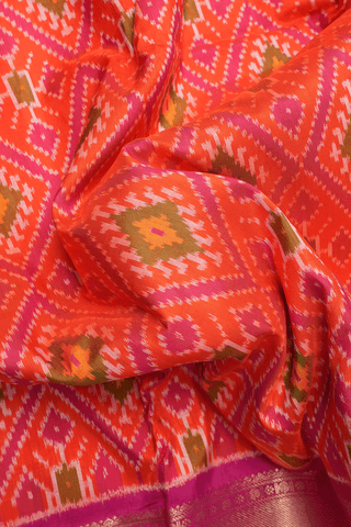 Diamond Design Bright Orange Pochampally Silk Saree