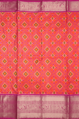 Diamond Design Bright Orange Pochampally Silk Saree