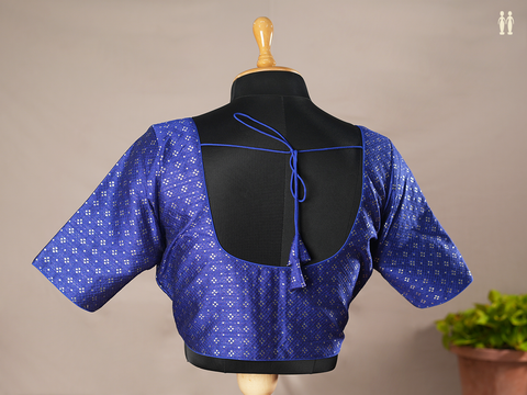 Diamond Design Indigo Blue Semi Banarasi Silk Readymade Blouse